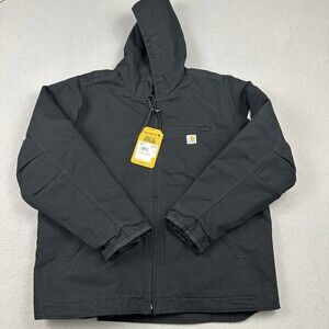 Carhartt Jacket Women XL Black Washed Duck Sherpa Lined Hood Loose Fit Condura